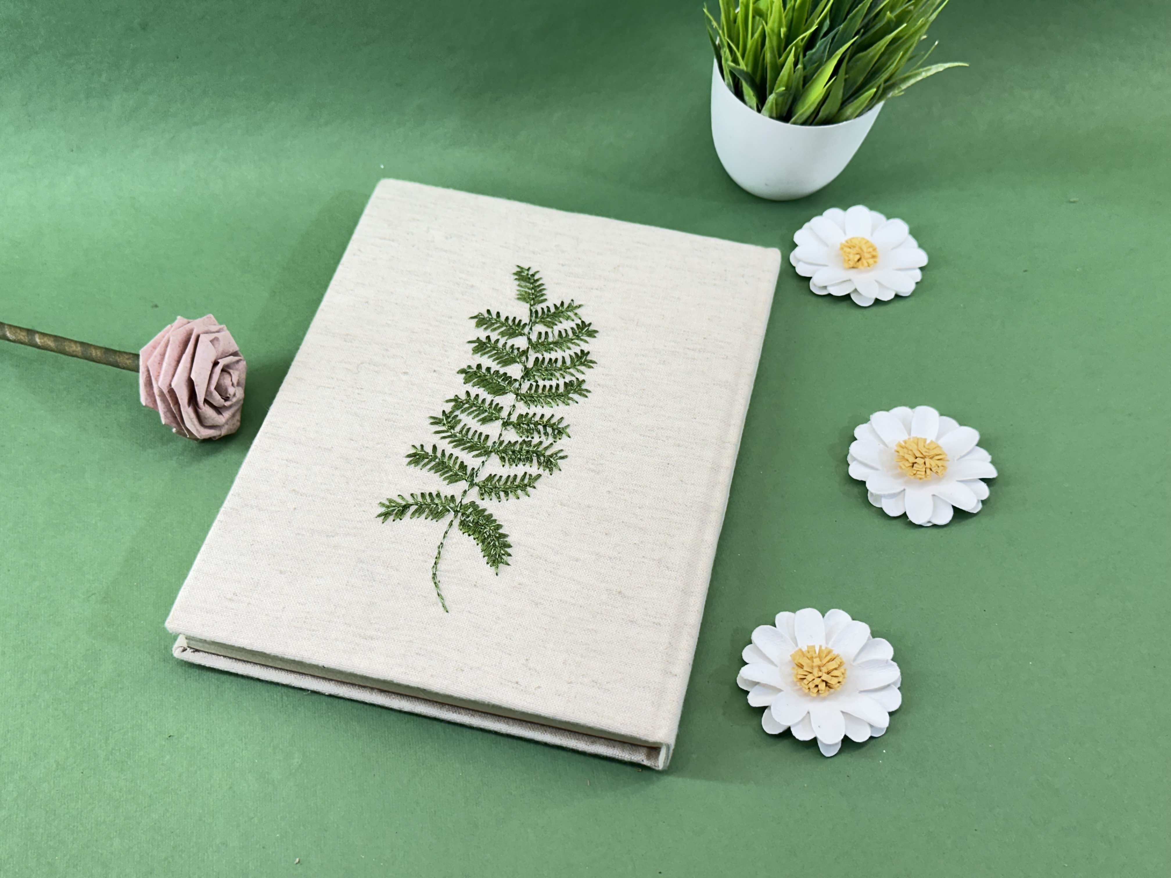 Handmade Embroidery Handmade Paper Journal in canvas Fabric Cover 