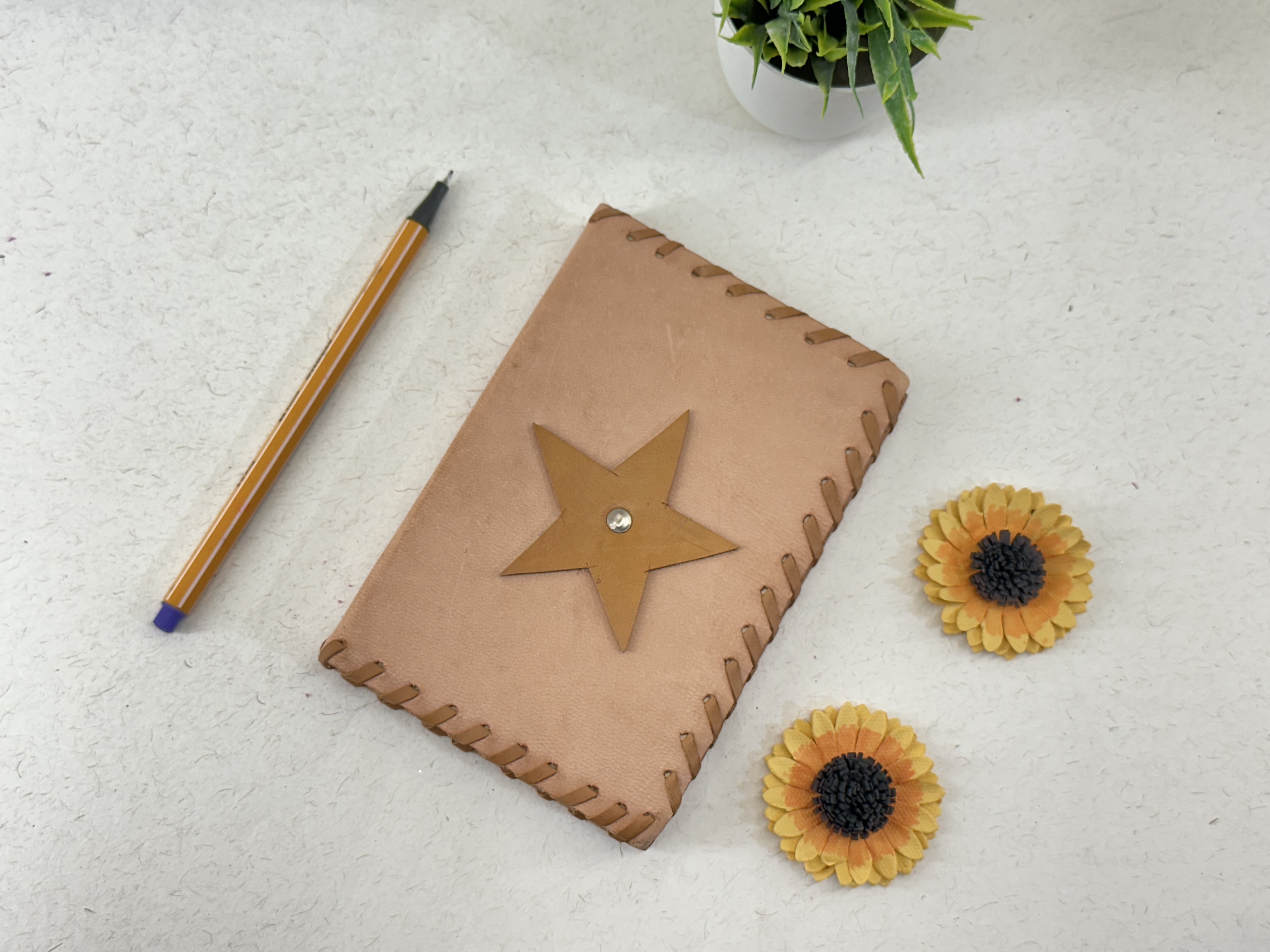Kalpana Handmade Paper Leather Cover Journal| Leather Notebook| Star Tag On Leather Cover