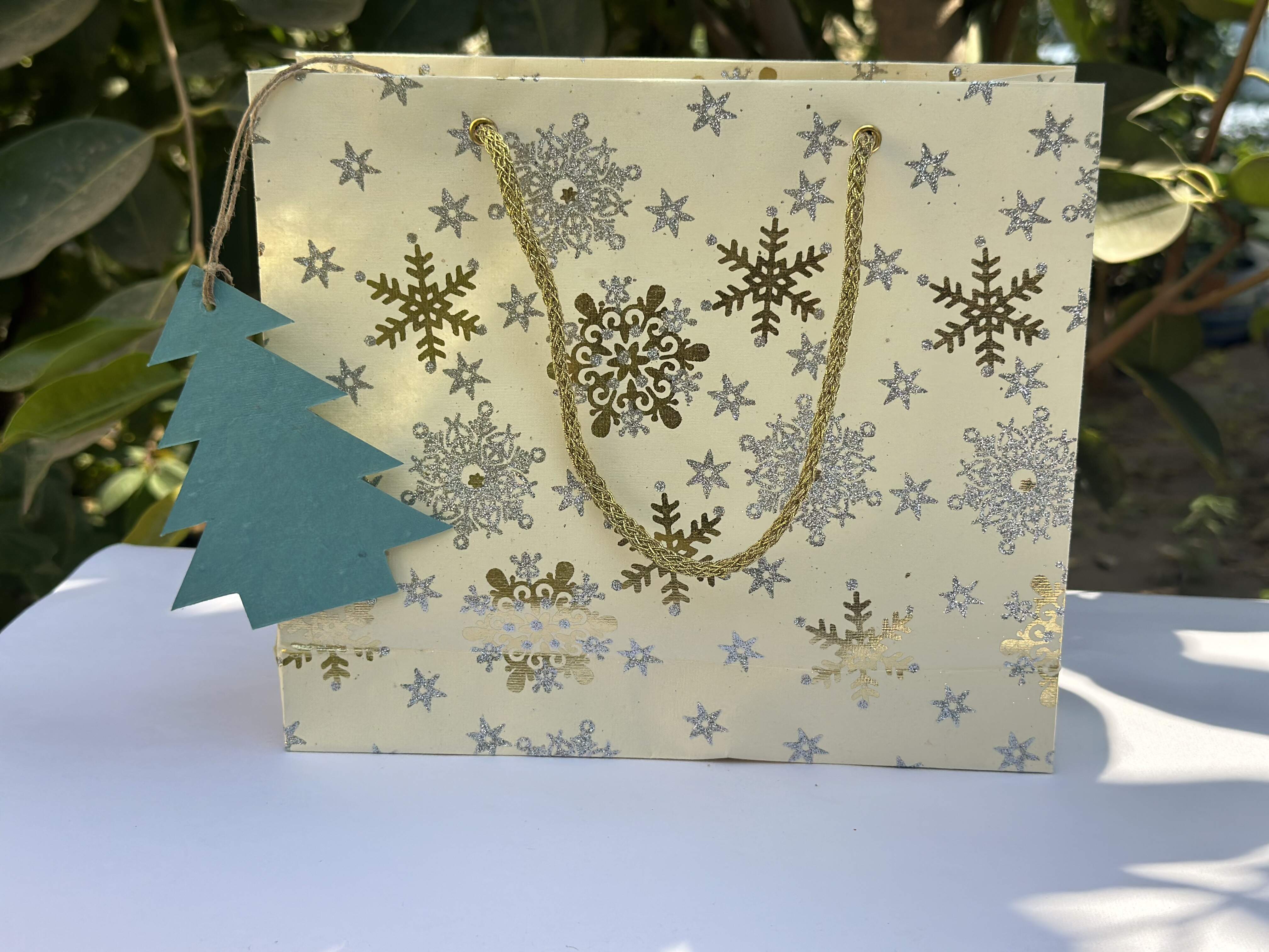 Handmade Paper Gold Printed Christmas Gift Bags