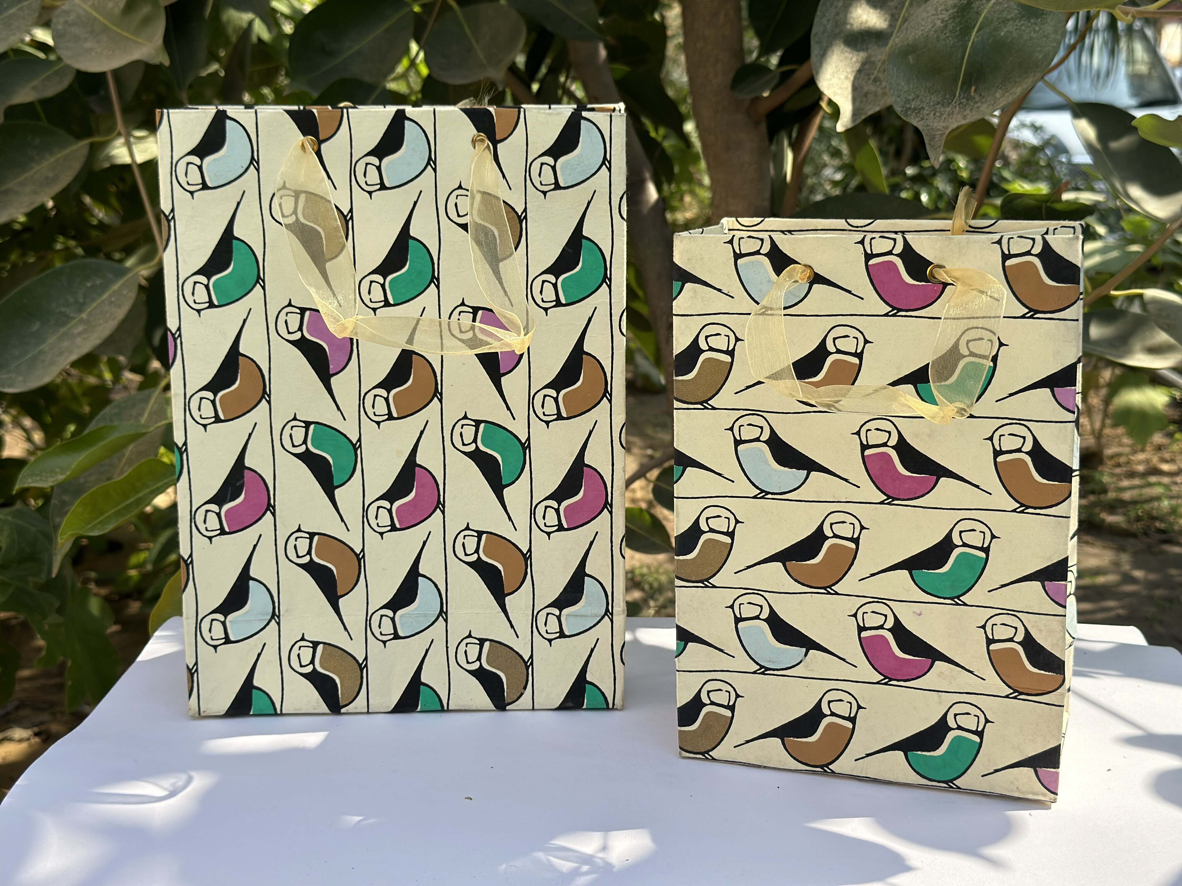 Handmade Paper Bird Print Carry Bag 