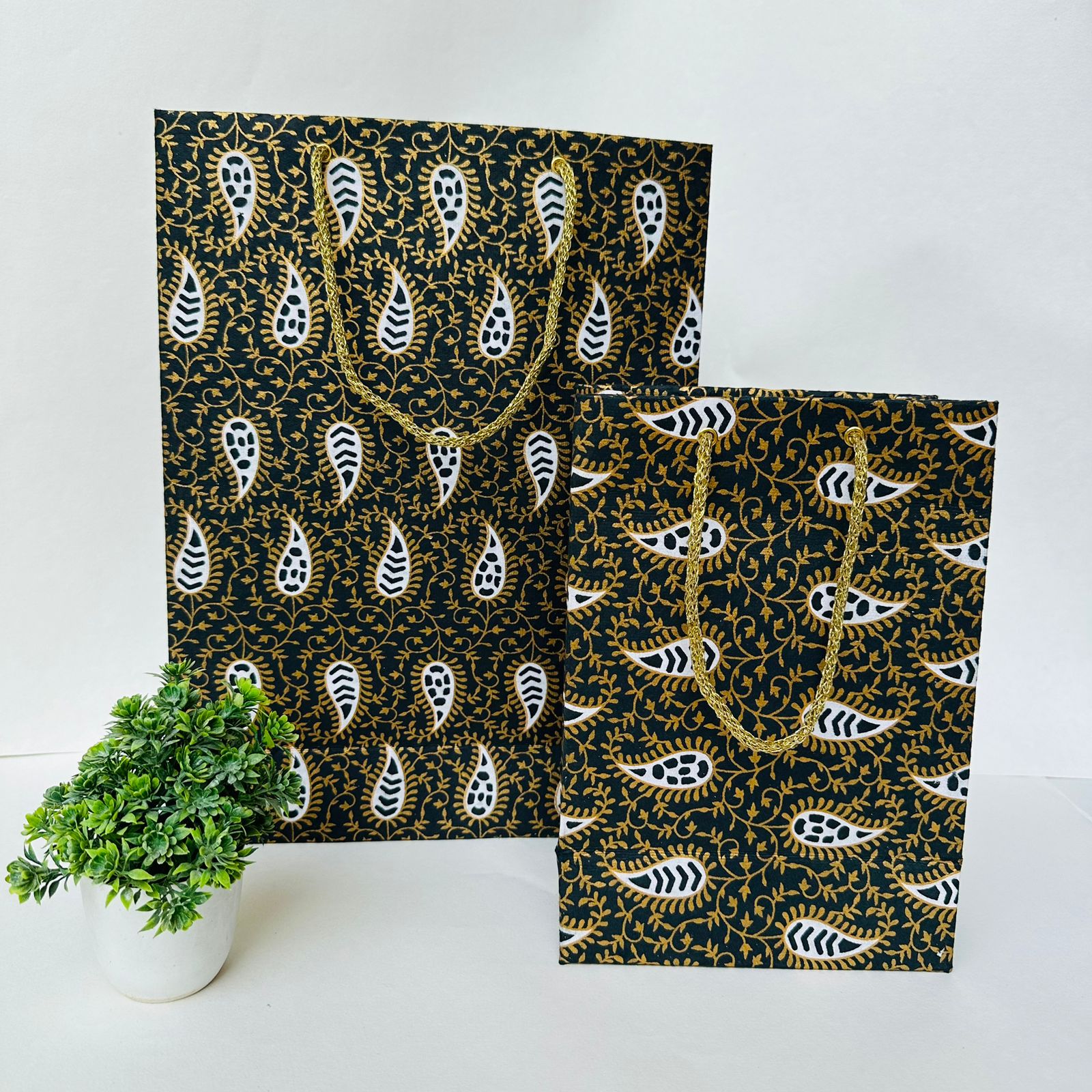 Gold Printed Black color Handmade paper Bags