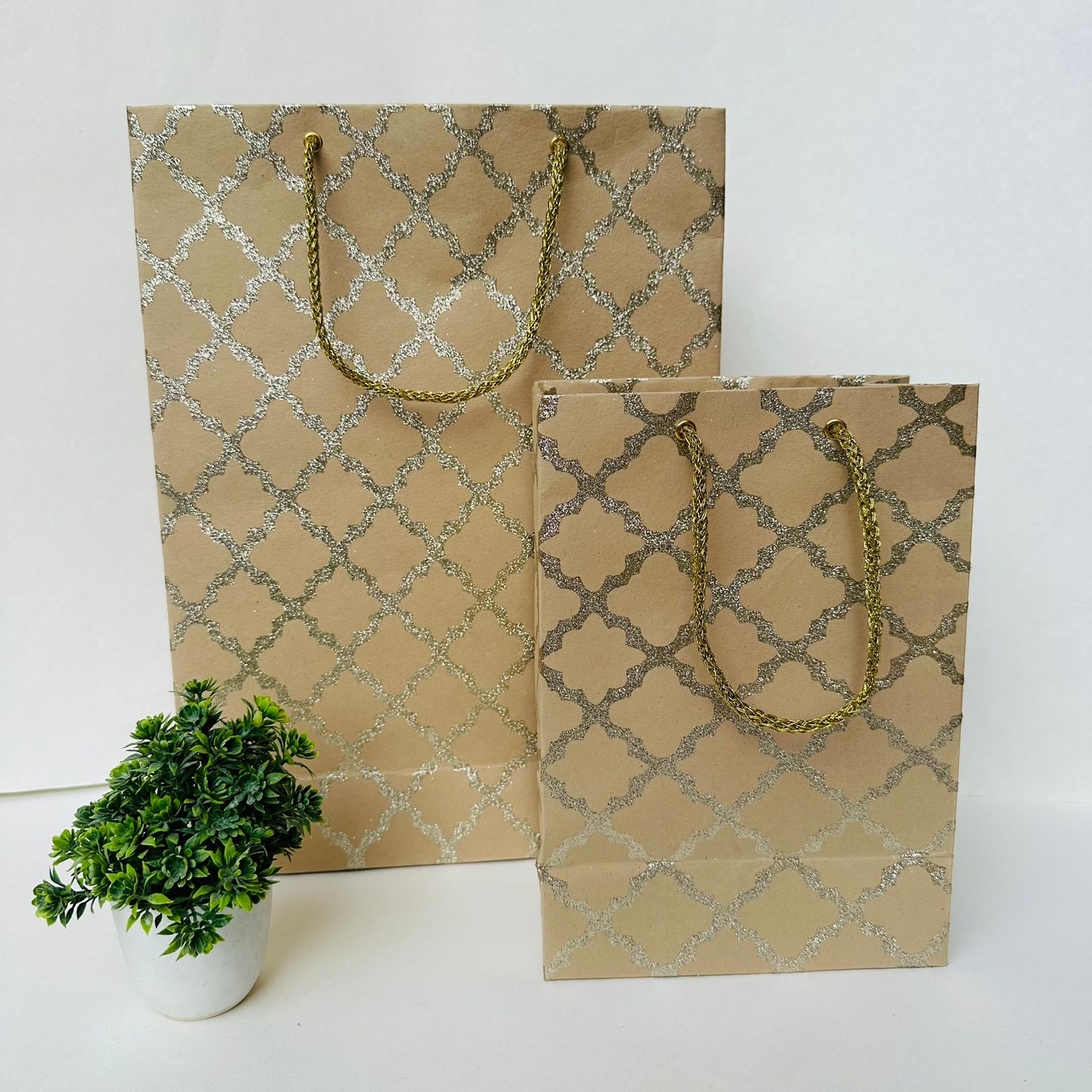 Golden Print Brown color Handmade Paper Bags
