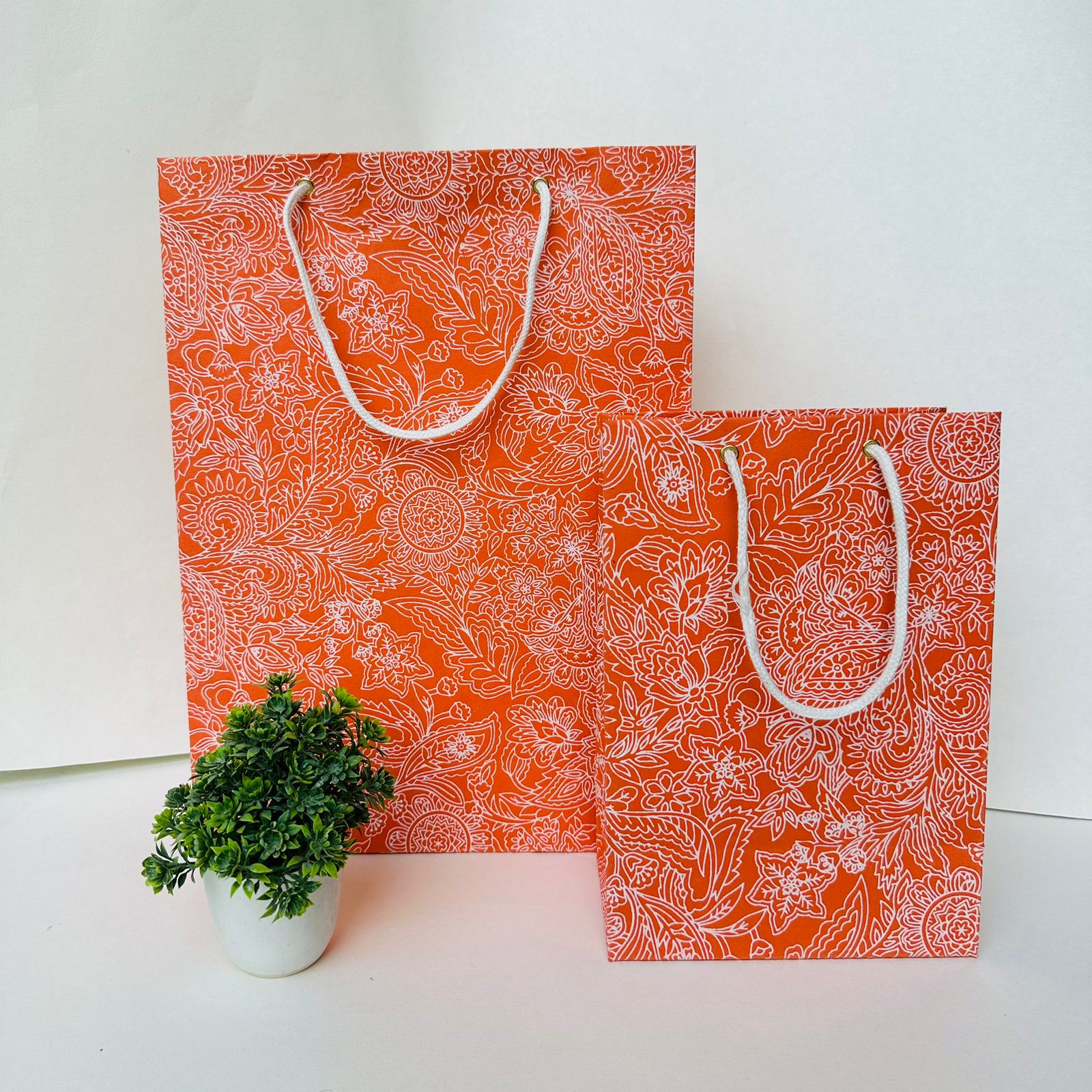 Printed Paper Orange Handmade Bags